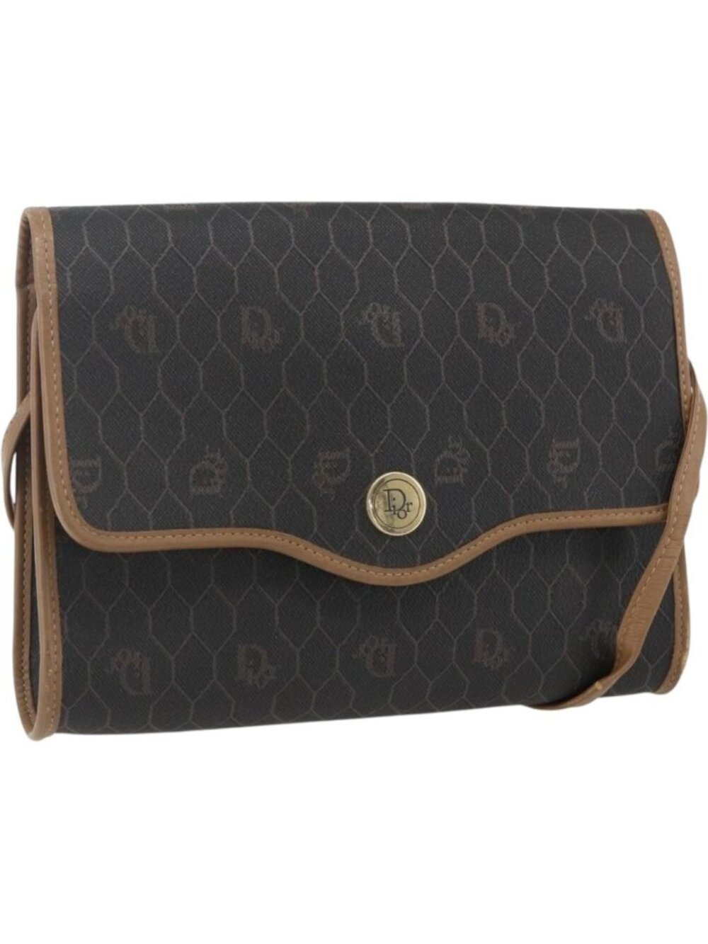 Christian Dior Honeycomb Canvas Shoulder Bag PVC Black Gold